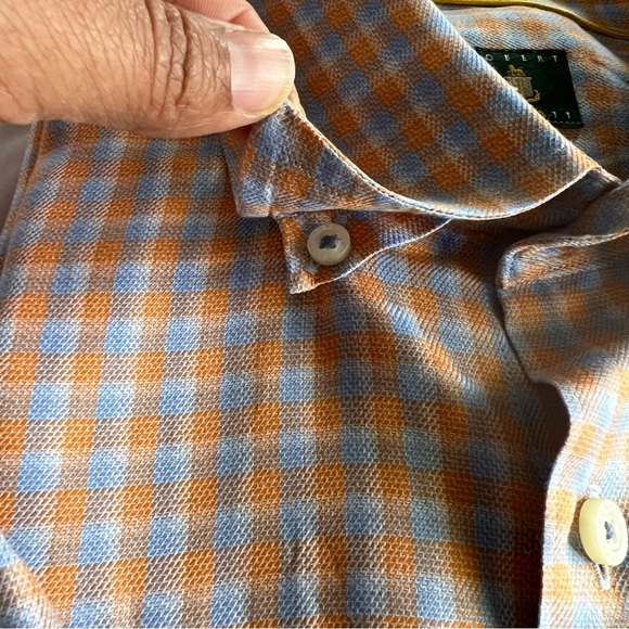 Robert Talbott Dress Shirt Mens XL Orange Blue Plaid Button Up 17-17.5 32/33 - Picture 9 of 12